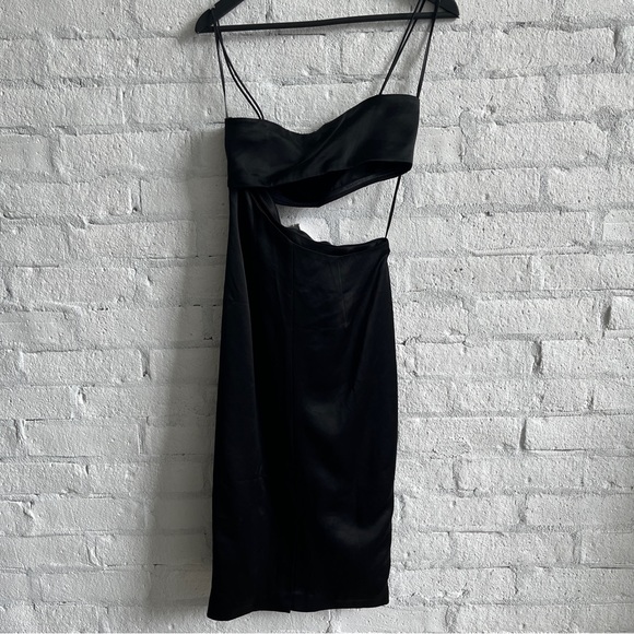 NWT Misha Selina Midi Cut Out Dress in Black Satin - Picture 4 of 7